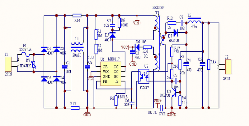 微盟ME8117D7G典型应用电路图