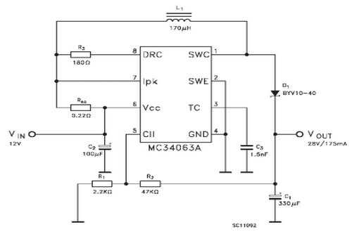 UTC友顺MC34063A典型应用电路图