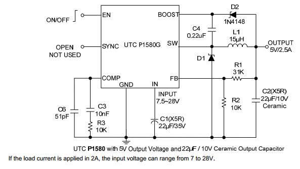 UTC台湾友顺P1580典型应用电路图