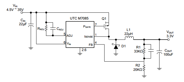 UTC台湾友顺M7085典型应用电路图