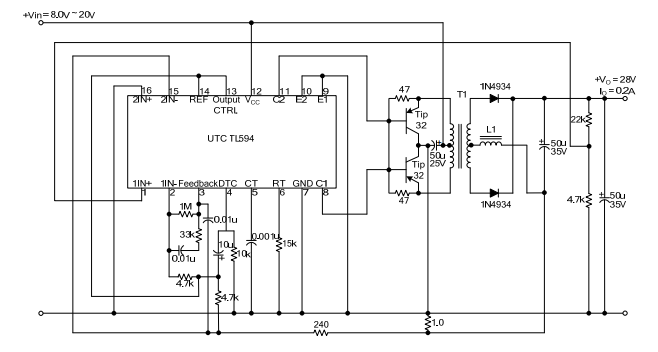 UTC台湾友顺TL594典型应用电路图