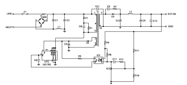 UTC台湾友顺US1702典型应用电路图