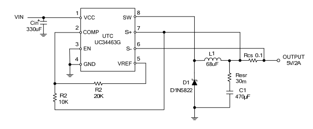 UTC台湾友顺UC34463典型应用电路图