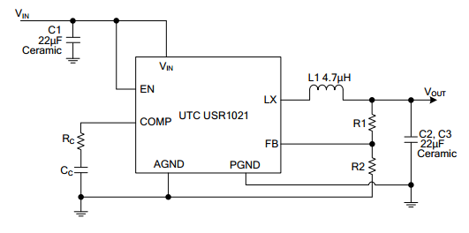 UTC台湾友顺USR1021典型应用电路图