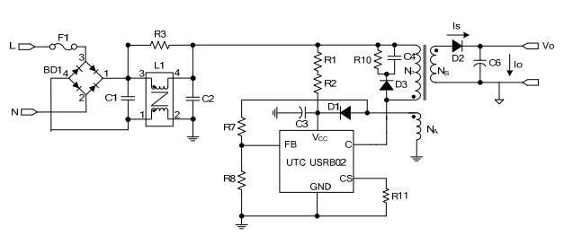 UTC台湾友顺USRB02典型应用电路图
