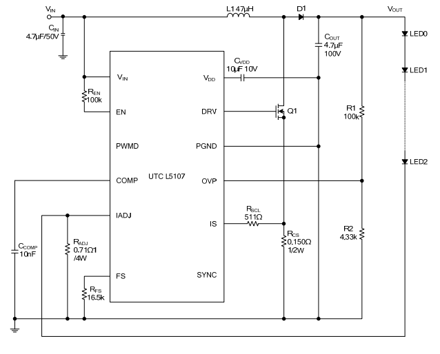 UTC台湾友顺L5107典型应用电路图