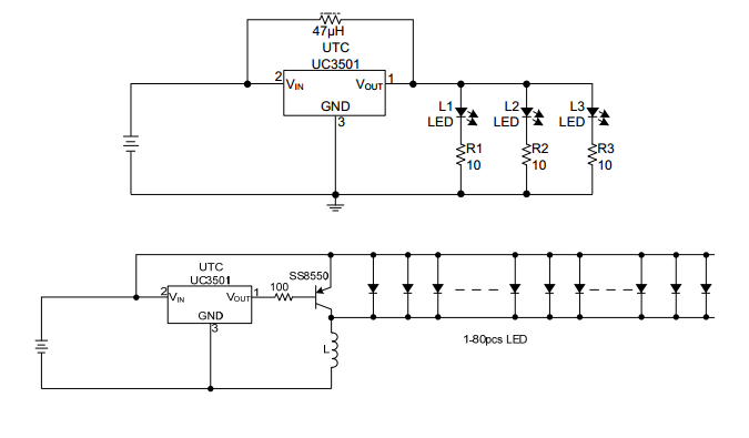 UTC台湾友顺UC3501典型应用电路图