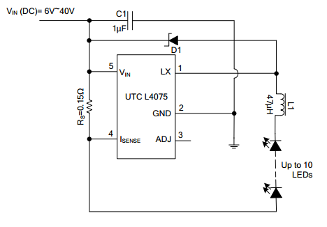 UTC台湾友顺L4075典型应用电路图