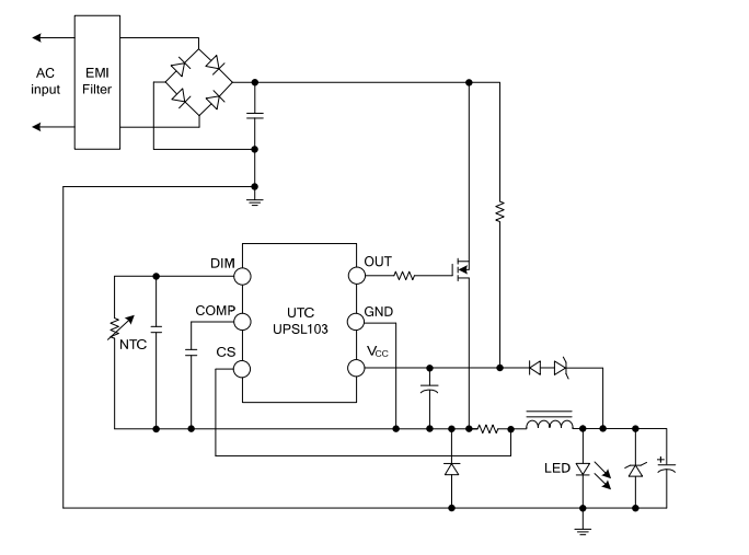 UTC台湾友顺UPSL103典型应用电路图