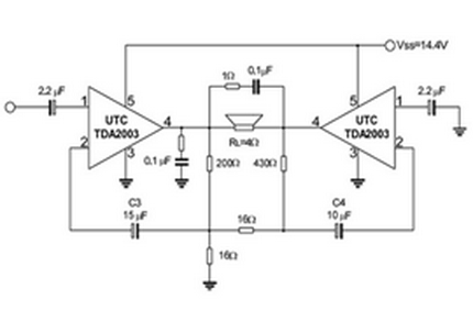 UTC TDA2003典型应用电路图