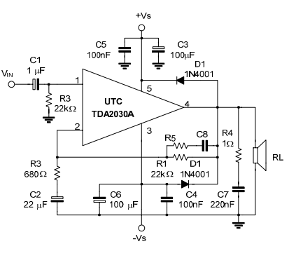 TDA2030A典型应用电路图