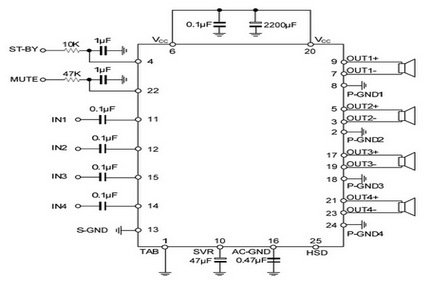 UTC台湾友顺TDA7388典型应用电路图