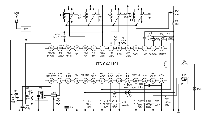 UTC台湾友顺CXA1191典型应用电路图