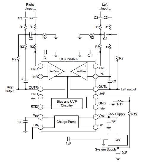 UTC台湾友顺PA3632典型应用电路图