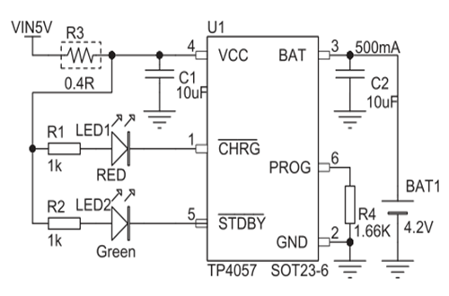 TP4057型号典型应用电路图