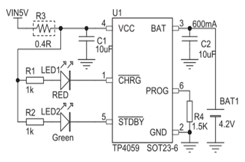 TP4059型号典型应用电路图