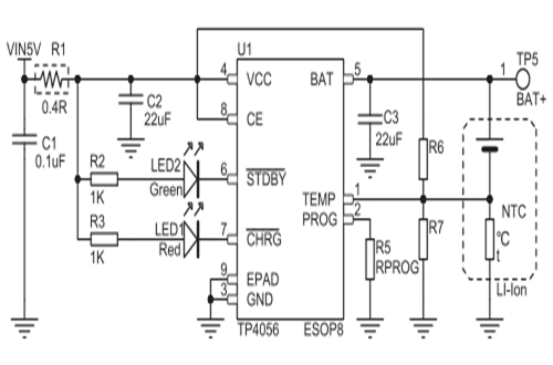 TP4056型号典型应用电路图